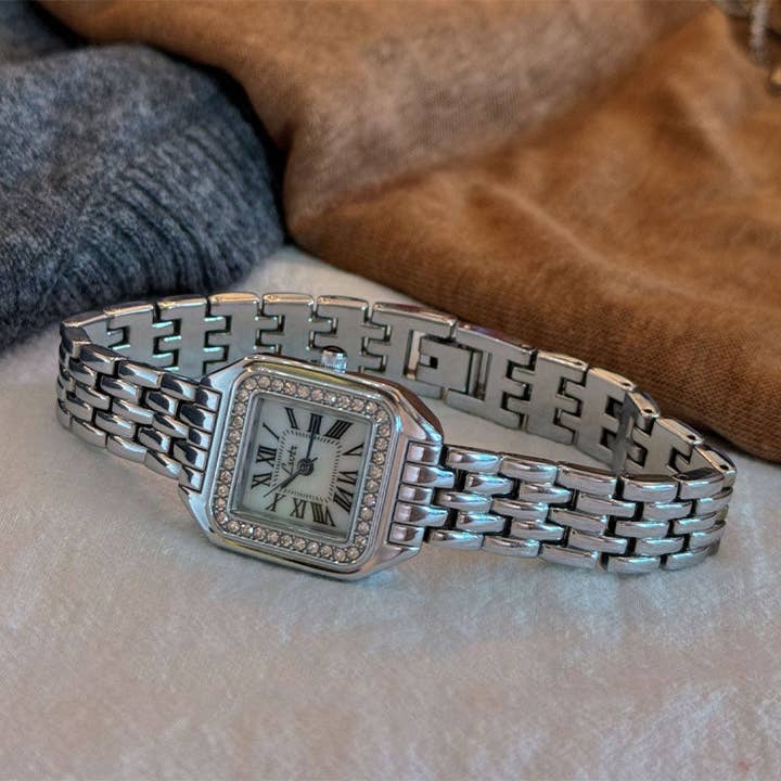 Dipped Shop - Wholesale Wrist Watch - Women's - Vintage Roman Square Rhinestone Bezel Quartz Watch DP25F7424