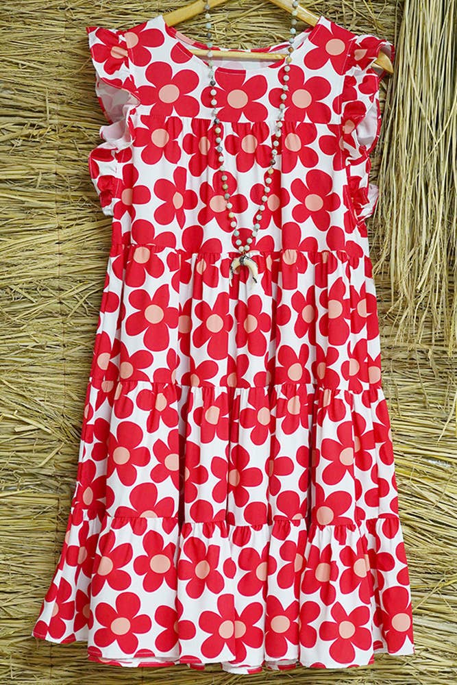 UNISHE - Wholesale Dress - Women's - Flutter Sleeve Tiered Floral Dress BBSP0221