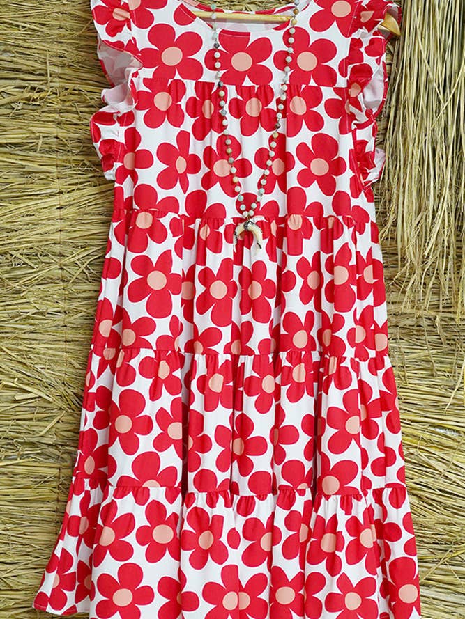 UNISHE - Wholesale Dress - Women's - Flutter Sleeve Tiered Floral Dress BBSP0221