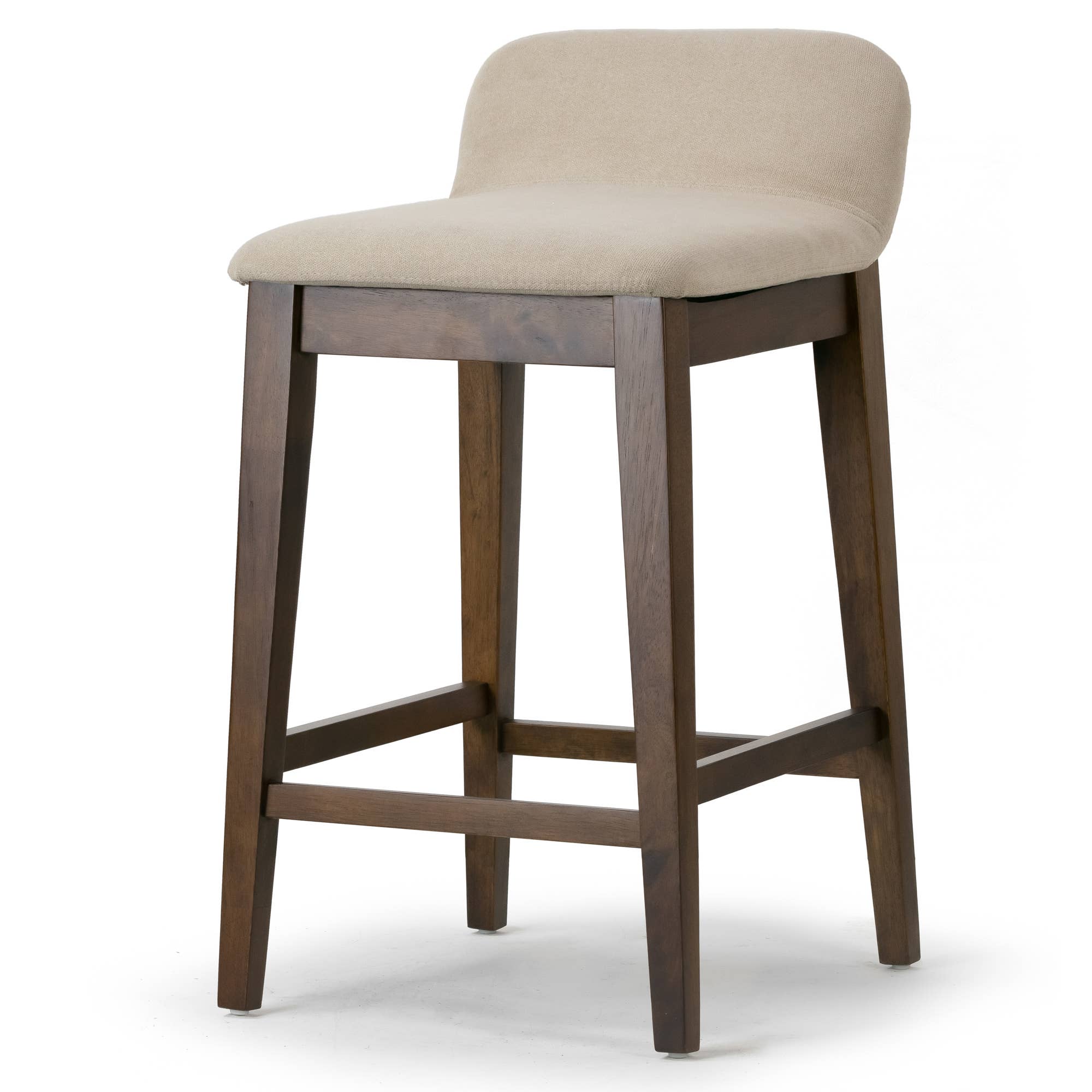 Glamour Home - Vente Tabouret - Ensemble de 2 tabourets de comptoir Atia en bois d'hévéa avec siège en tissu3