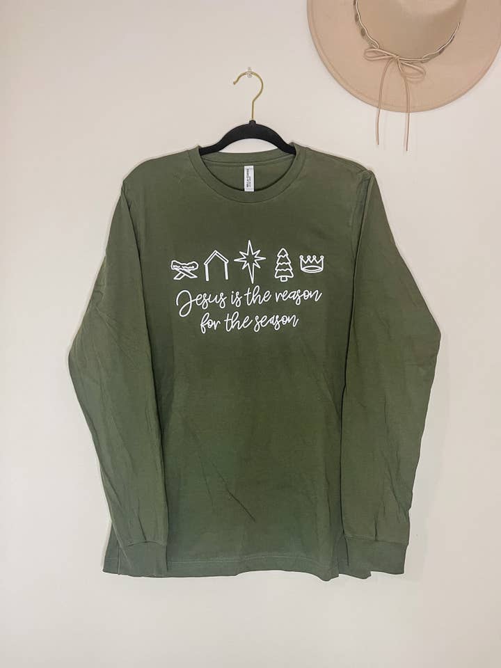 Camisa cristiana de manga larga navideña de Jesús es la razón para venta al por mayor de HH and Grace Co