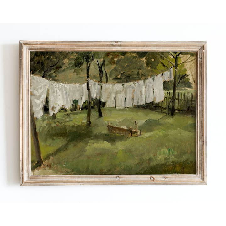 Europäischer Vintage-Kunstdruck, Waschküche, Bauernhaus, VP15 für den Großhandel von Sugar & Canvas