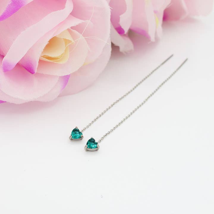 Daemon srls - Wholesale Dangle Earrings - SHINY CUORE Rainbow - Acciaio inossidabile ~ PAIO Orecchini filo pendenti con cubic zirconia a cuore - Saliscendi -7