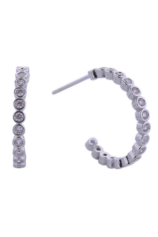 Hana - Wholesale Hoop Earrings - 14K Link Round CZ Hoop Post Earring5