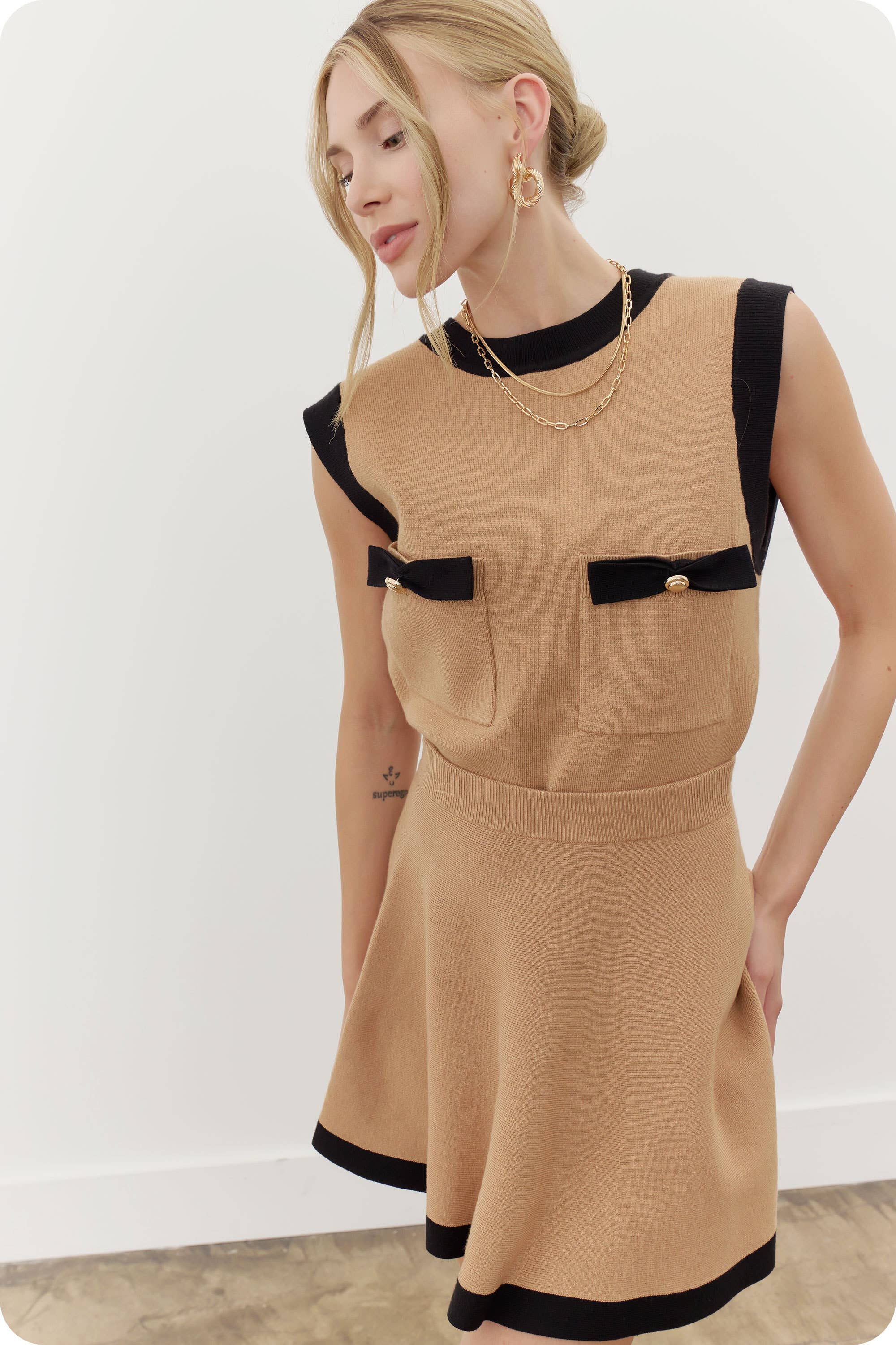 Strut & Bolt - Wholesale Skirt - Women's - Color Block Knitted Mini Skirt6