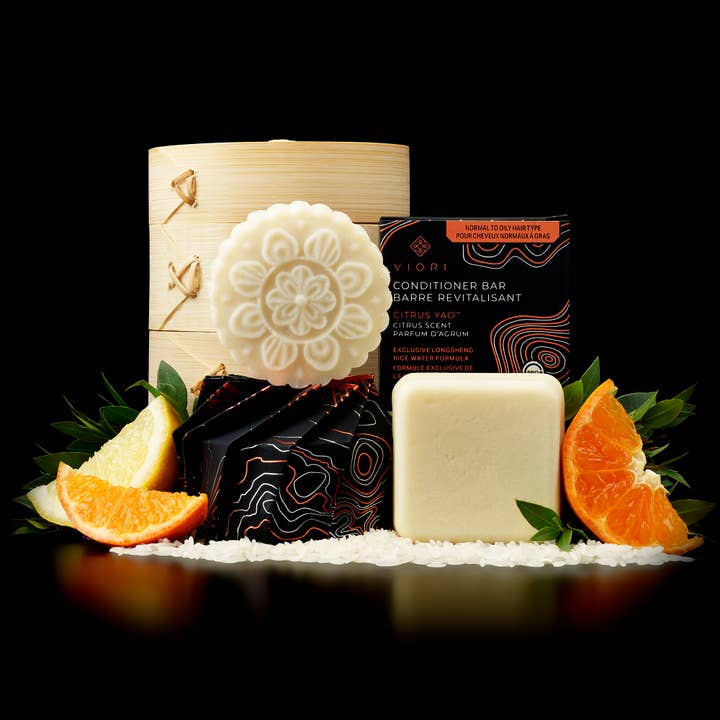 Viori Beauty - Wholesale Shampoo Puck/Solid Shampoo - Shampoo Bar & Conditioner w/ Bamboo holder | Citrus Yao