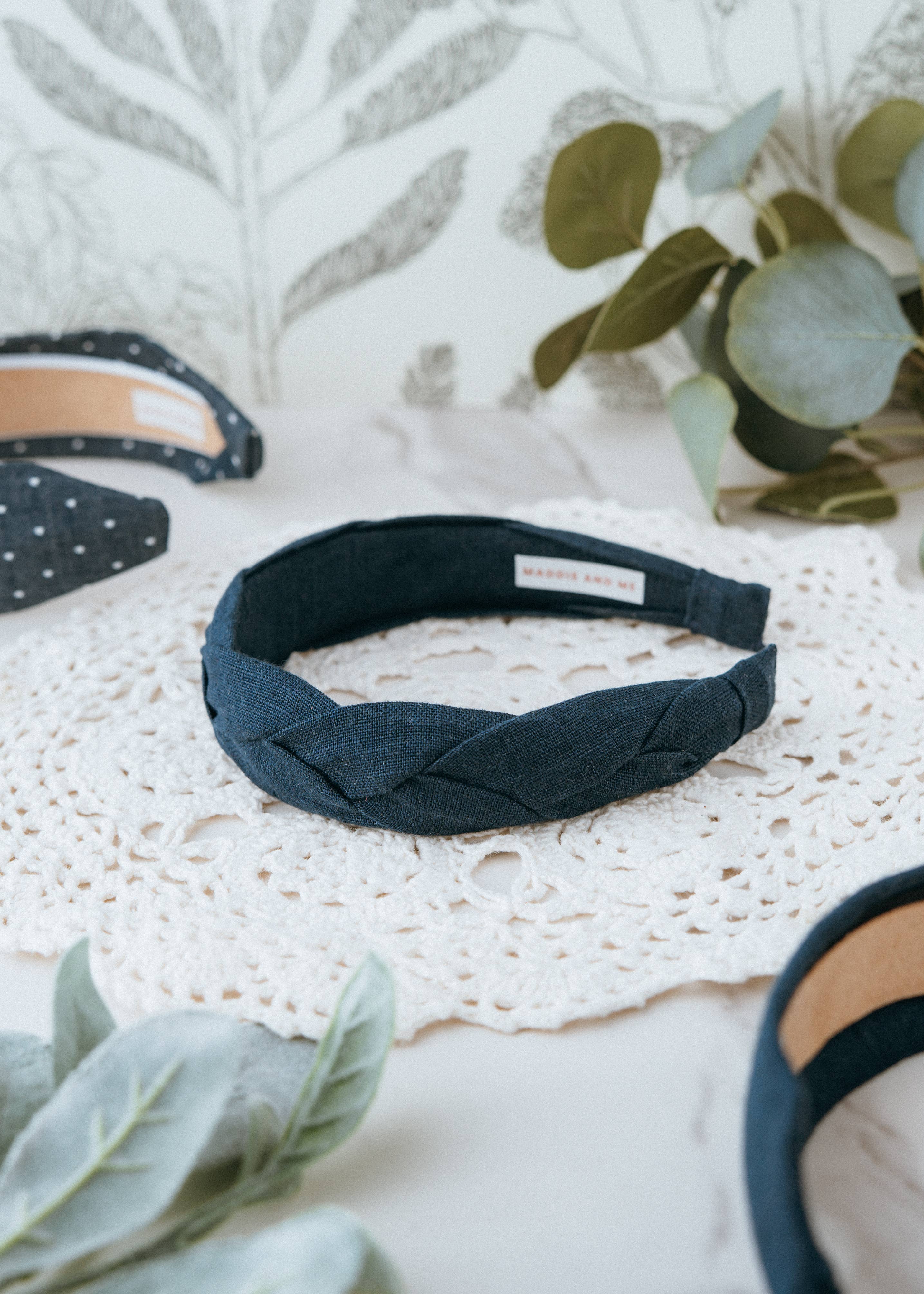 Maddie and Me Handmade - Wholesale Fashion Headband - Women's - Navy Blue Braided European Linen Headband | Neutral Headband10
