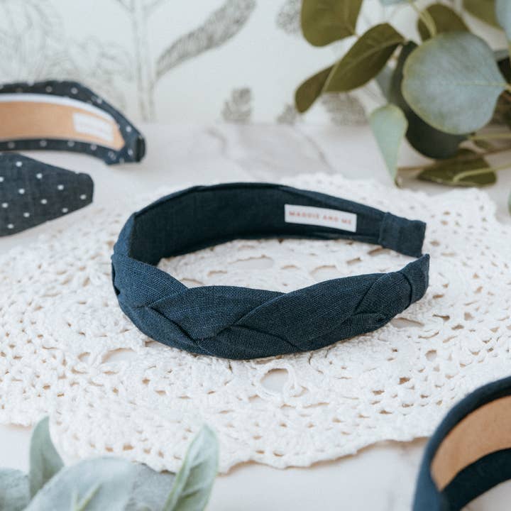 Maddie and Me Handmade - Wholesale Fashion Headband - Women's - Navy Blue Braided European Linen Headband | Neutral Headband10