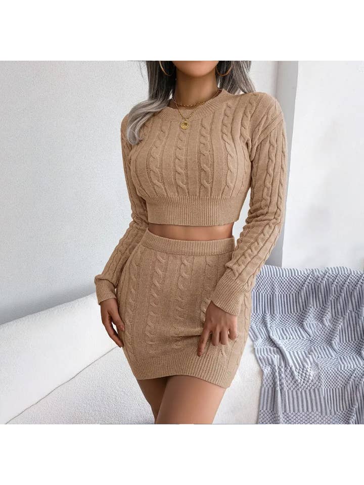 Lily Clothing - Wholesale Top & Skirt Set - Women's - CWSTB0173_WOMEN CABLE KNIT CROP SWEATSHIRT AND SKIRT SET