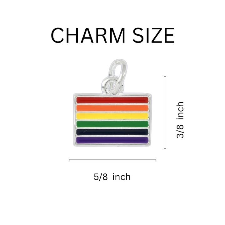 The Awareness Company - Wholesale Pendant/Charm Necklace - Rainbow Rectangle Flag Black Cord Necklaces