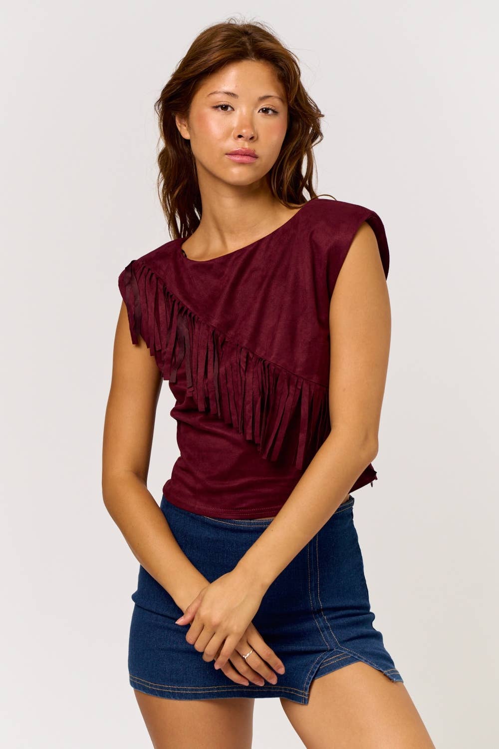 Blue Blush - Wholesale Blouse - Women's - Suede Fringe Detail Top9