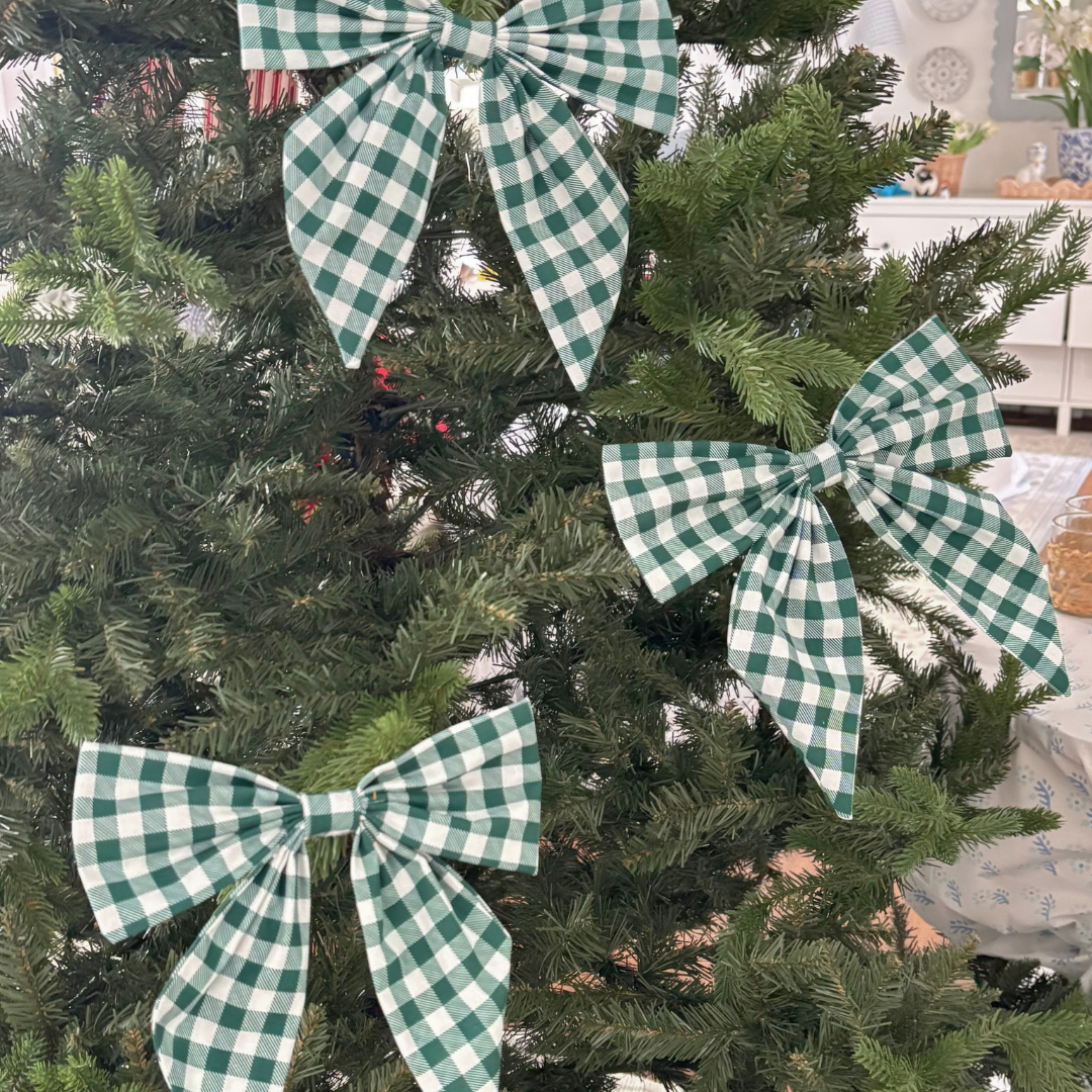 Pretty Homestyle - Wholesale Ornament - Green Gingham Christmas Tree Bow1