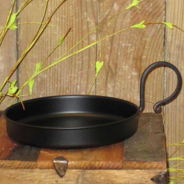 Edged Black Metal Candle Pan w/ Handle for wholesale by A.T. Imports