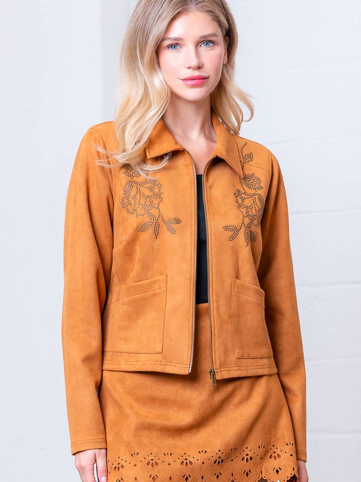 HJ75269T-VESTE EN DAIM BRODÉE ET CLOUTÉE pour la vente par Taelynn