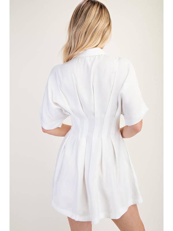 Glam - Wholesale Dress - Women's - Collar Neck Waist Pleated Mini Dress