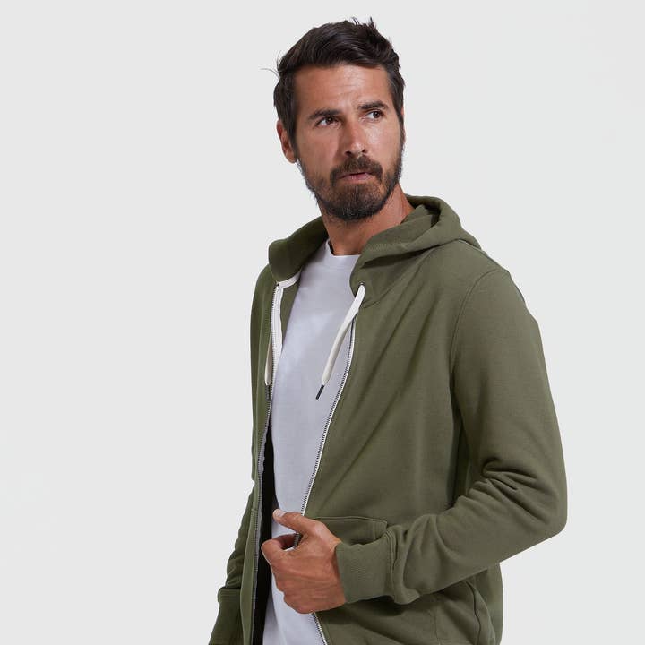 Hoodie | Zip | Fleece French Terry | Military Green for wholesale by True Classic