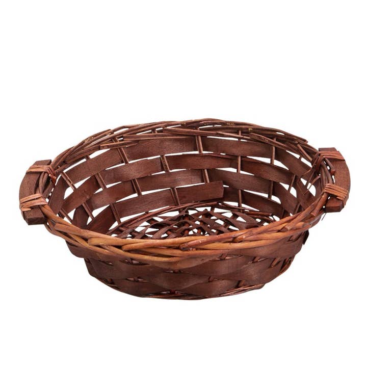 Ronde mand van rieten en bruin hout voor wholesale door Deffrennes