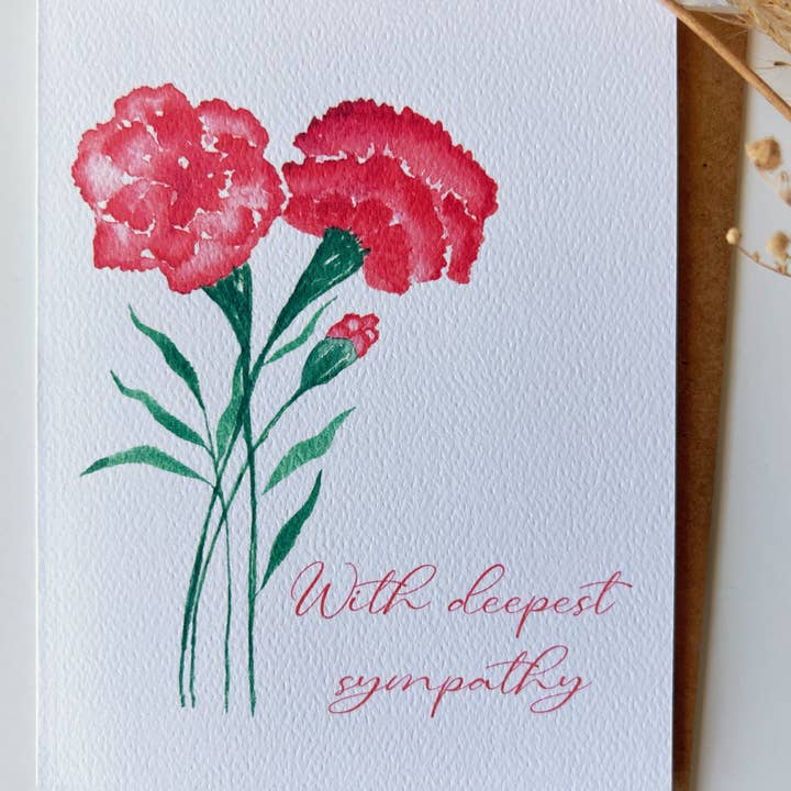 Ellamoonart - Wholesale Sympathy card - Red Carnation Sympathy Card1