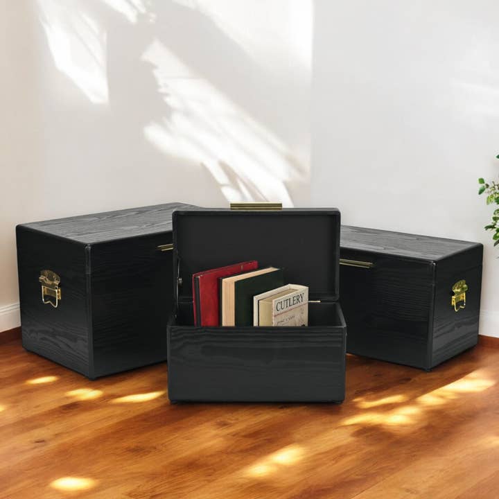 Cheungs Home Decor - Wholesale Trunk - Sable Set of 3 Trunks with Gold Handles1