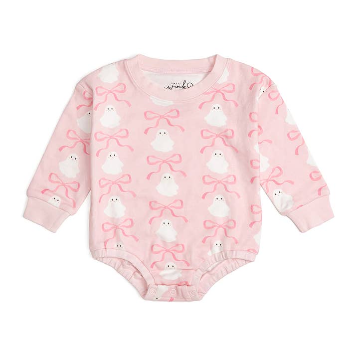 Coquette Ghost Halloween Long Sleeve Romper - Pink - Baby for wholesale by Sweet Wink