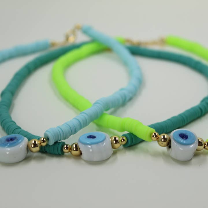 Hvid Blå Glas Evil Eye Heishi Halskæder for engroshandel hos Creating Journey