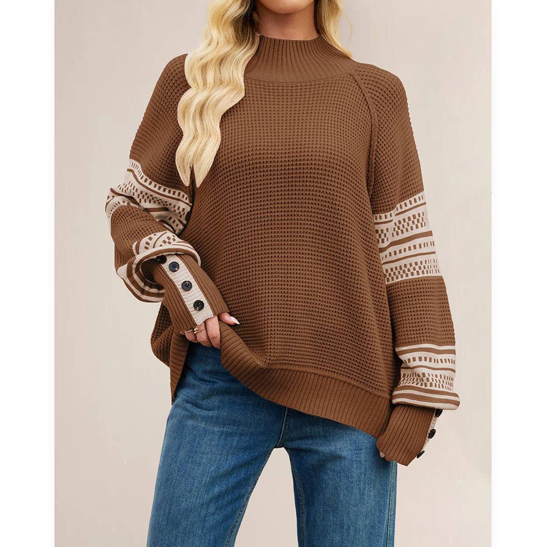 UNISHE - Wholesale Knit Sweater - Women's - Knitted Contrast Half Turtleneck Pullover Sweater SF1321