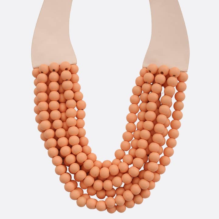anbfashion - Wholesale Beaded/Pearl Necklace - WOOD BEADED LAYERED MAGNETIC NECKLACE