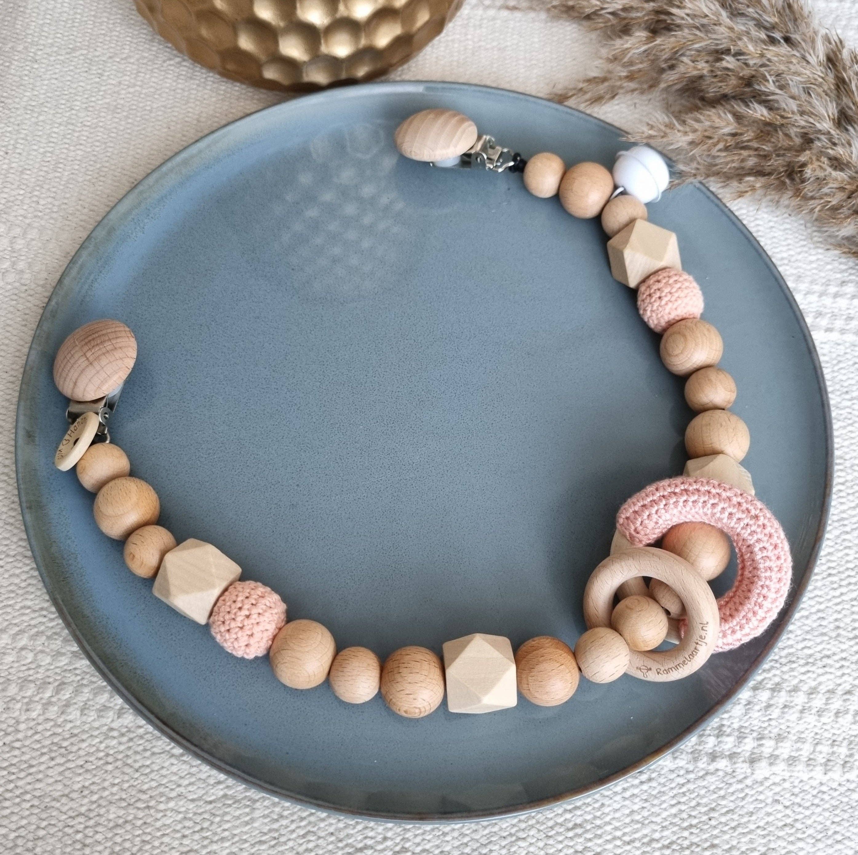 Rammelaartje - Vendita all'ingrosso Massaggiagengive (senza clip) - Neonati - Tenditore per passeggino Basic in legno - Rosa0