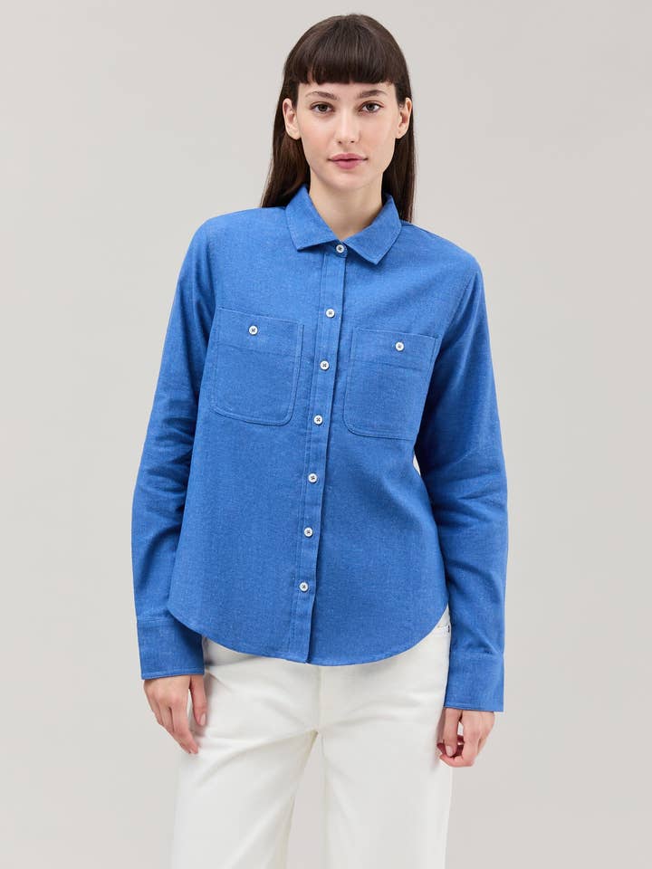 Womens Roma Work Shirt - Cotton Linen Twill - True Blue for wholesale by Andie Swim