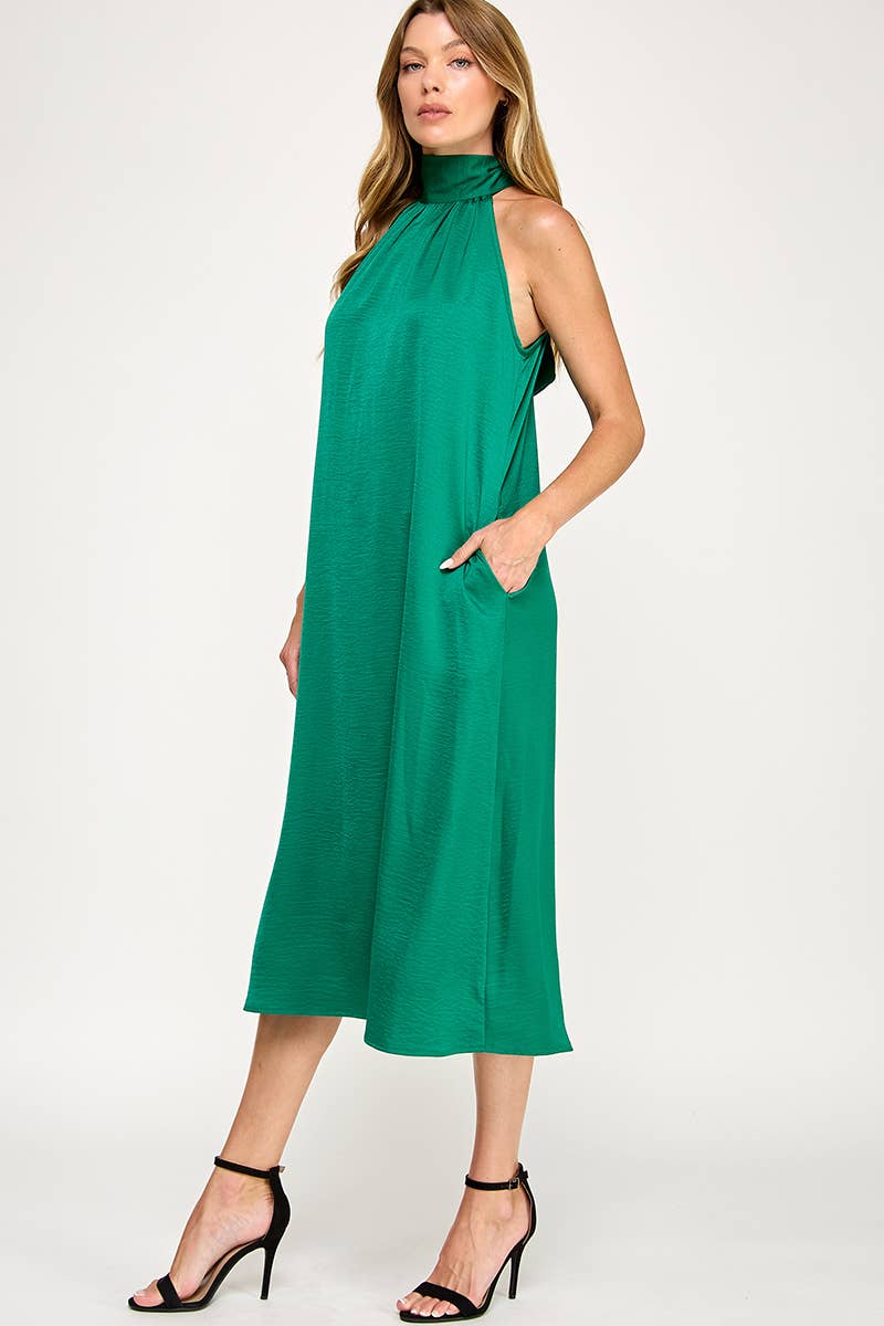 Peace Love Line - Vendita all'ingrosso Vestito - Donna - PL9156 - ABITO MIDI HALTER IN TESSUTO SOLIDO5