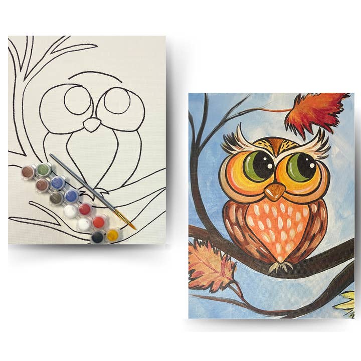 Fall Owl - DIY Canvas Paint Kit - Includes Paint & Brush for wholesale by Painted Grape