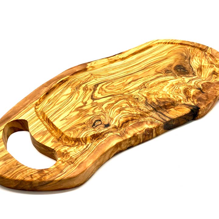 olivenholz-erleben - Wholesale Cutting Board - Steak board 40 — 44 cm juice trille+handle strap3