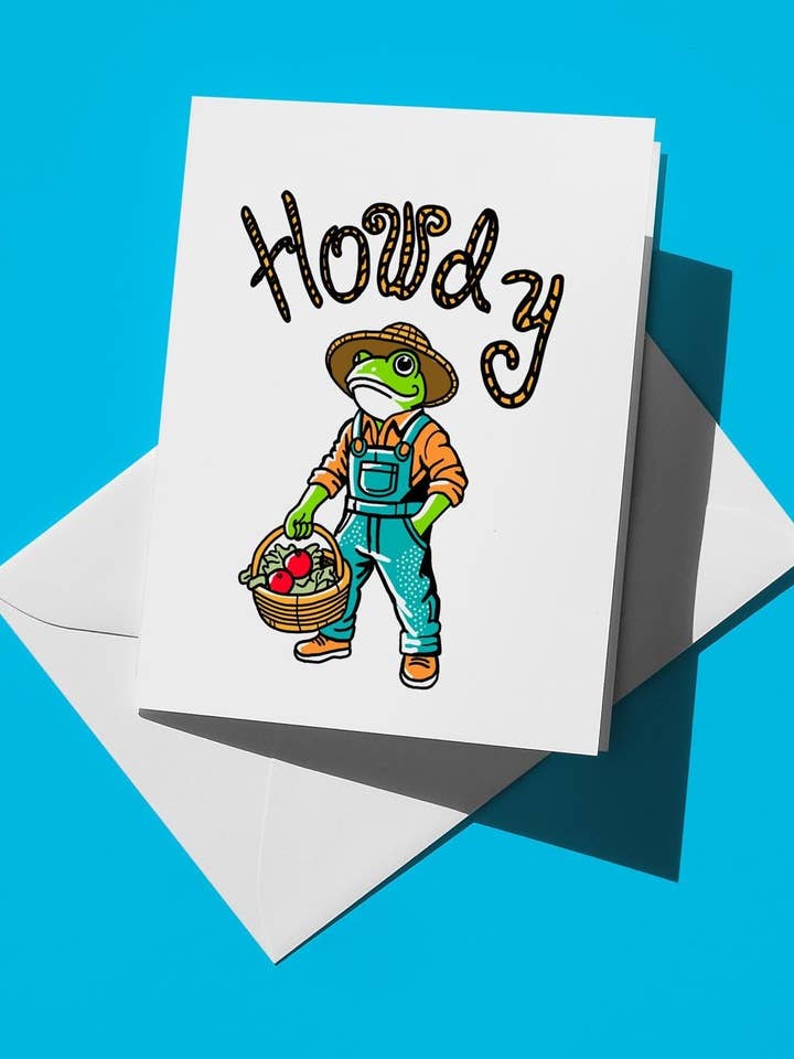 Howdy Frog Gardener | Funny Greeting Card - Cute Art Card and Unique Just Because Gift for Friends, Family, and Kids for wholesale by semiserious studio