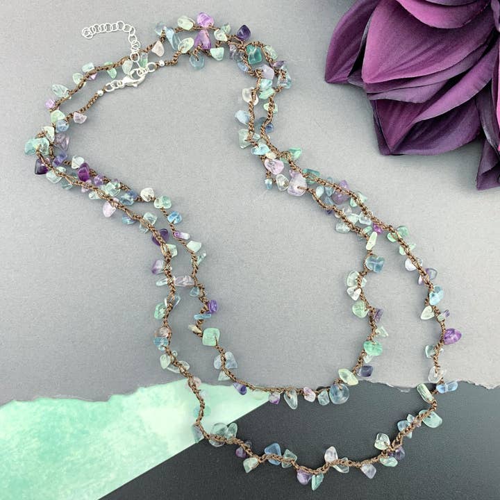 Uninhibited II - Fluorite Gemstone Silk Crocheted Necklace for wholesale by LITVA'S Jewelry