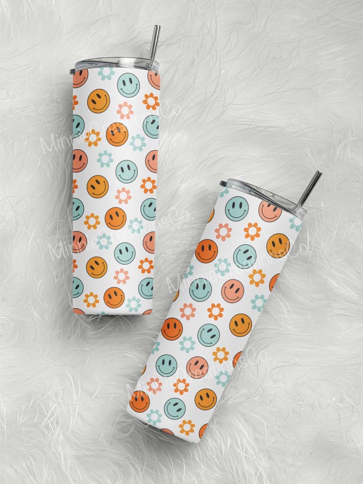 Gobelet isotherme Smiles & Daisies 20 oz pour la vente par Minnie Creations Co.