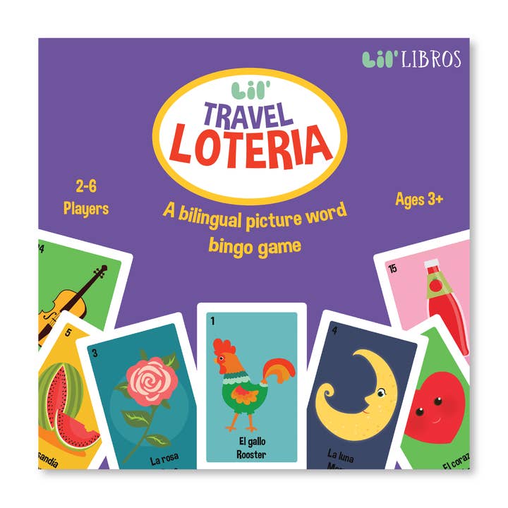 Lil’ Travel Loteria: A Bilingual Picture Word Bingo Game (Bilingual: English and Spanish) for wholesale by Lil' Libros ~ Bilingual Children's Books & Games