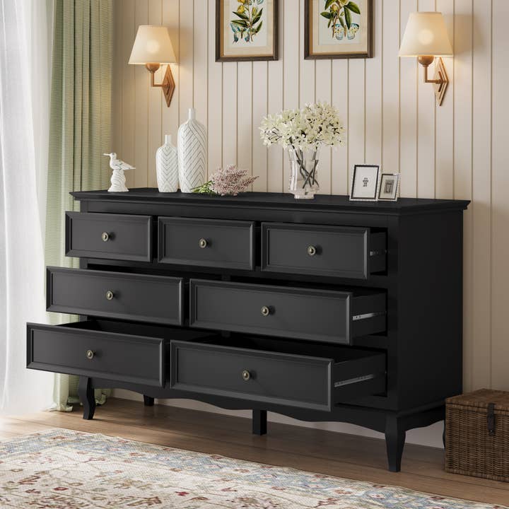 Heynemo - Wholesale Cabinet - 7 Drawers Dresser, Modern Wide Dresser with Rubberwood Legs15