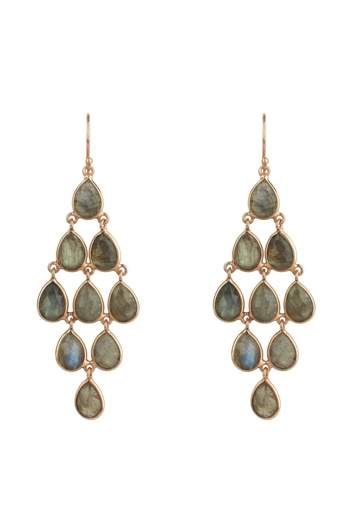 Latelita - Vente Boucles d'oreilles pendantes - Boucles d'oreilles Erviola en forme de cascade en or rose et labradorite0