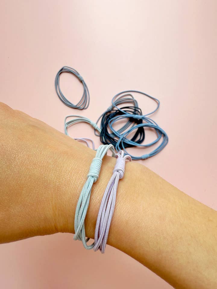 Colección de 8 coleteros elásticos con tiras en tonos azules. para venta al por mayor de PopFizzCheers