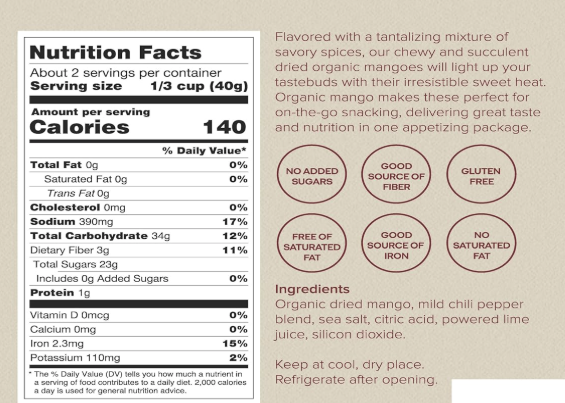 NuEats - Vente Fruits secs/déshydratés - Amphora, Fruits Séchés Bio, MANGUE ÉPICÉE, 6/3oz2