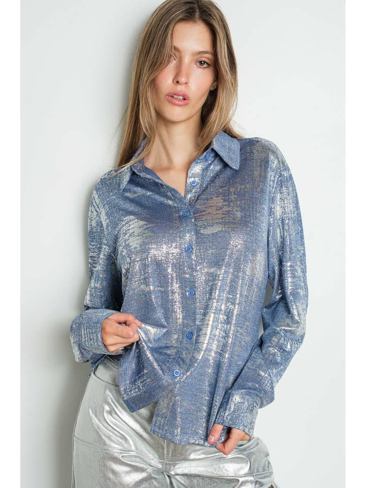 IT3238 Metallic Foil Knit Button Up Long Sleeve Shirt and other Purchase Wholesale hl1738. Free Returns & Net 60 Terms on Faire trending on Faire.