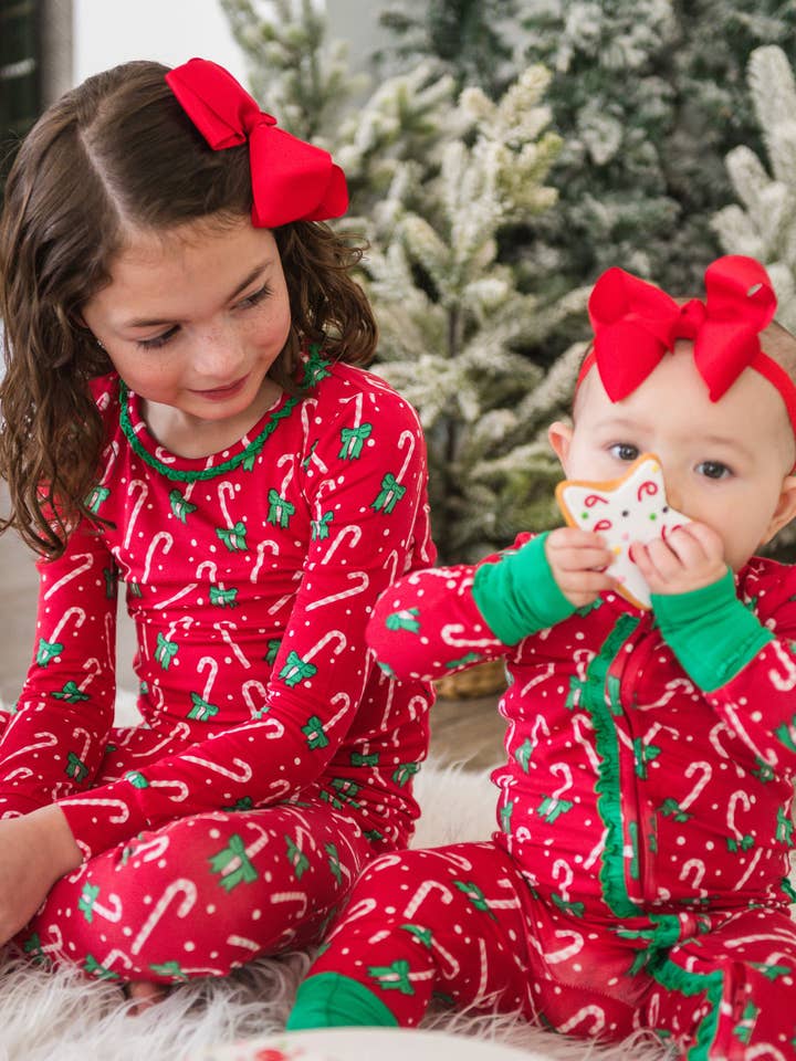 Red SoftSnooze™ Baby Girls Bamboo Viscose Candy Cane Cutie Convertible Ruffle One Piece Footie Pajama
for wholesale on Faire4