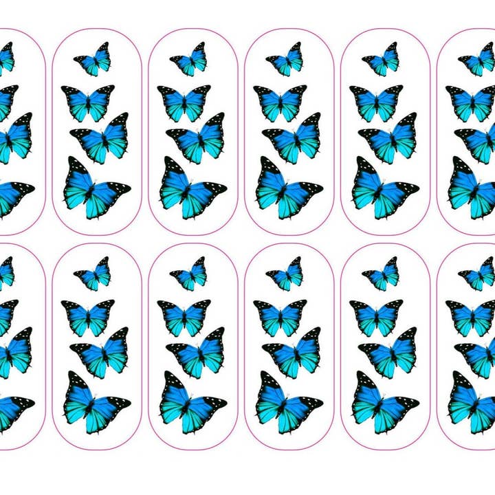 Blå Butterfly Decals - CLEAR for engroshandel hos DIPPY COW NAILS