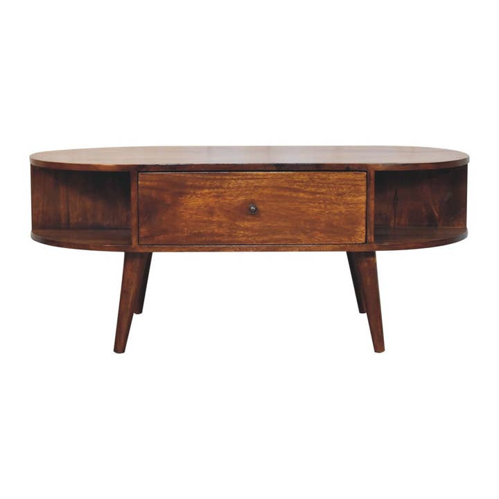 Chestnut Oval Coffee Table with 1 Drawer for wholesale by Artisan Furniture