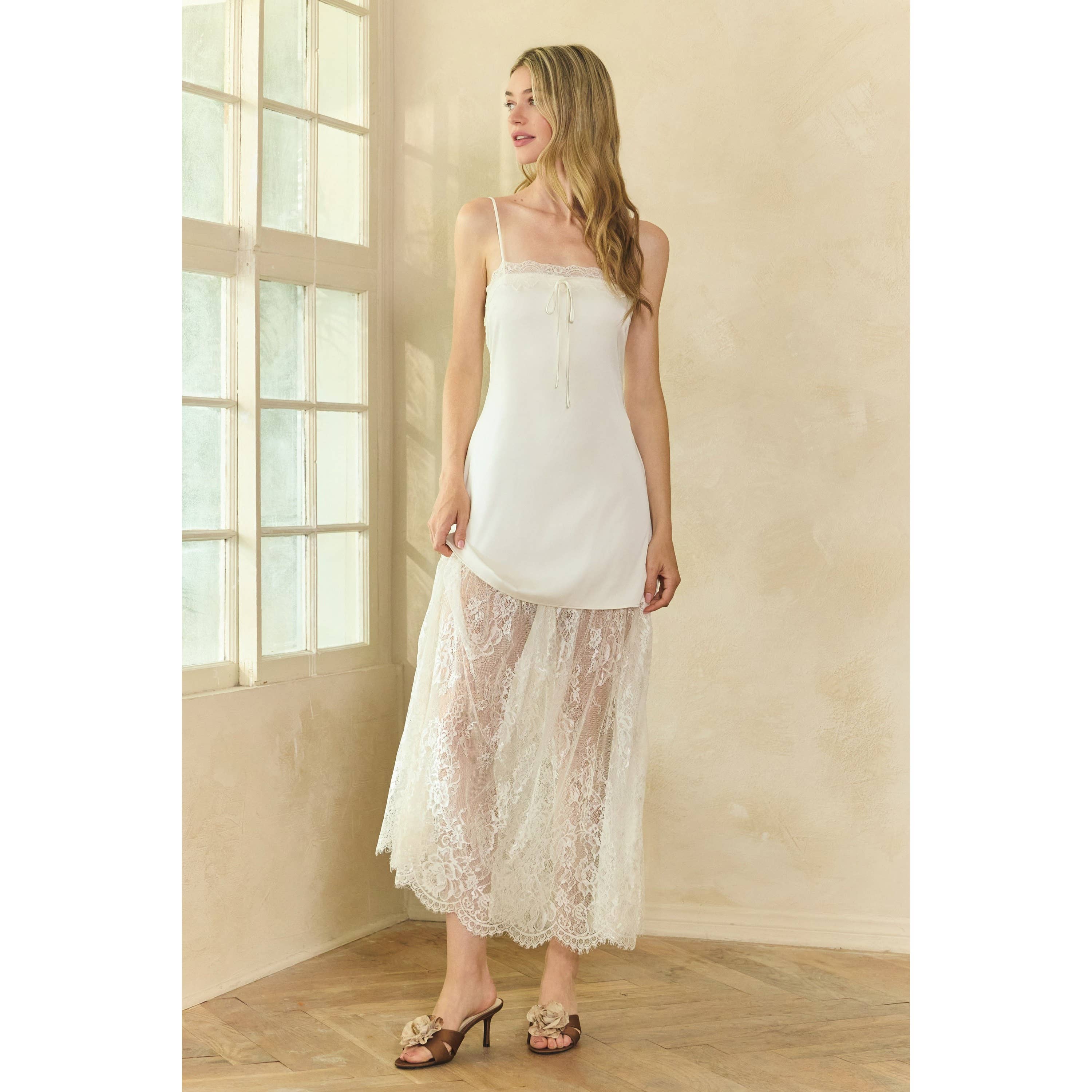 Honey Mango - Wholesale Dress - Women's - Lace Trim Satin Maxi Slip Dress2