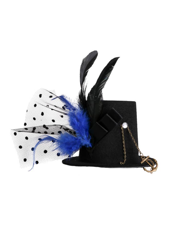 Western Fashion – Großhandel Kostüm – Damen – SCHWARZER STEAMPUNK-MINIHUT MIT ZAHNRÄDERN UND FEDERN1