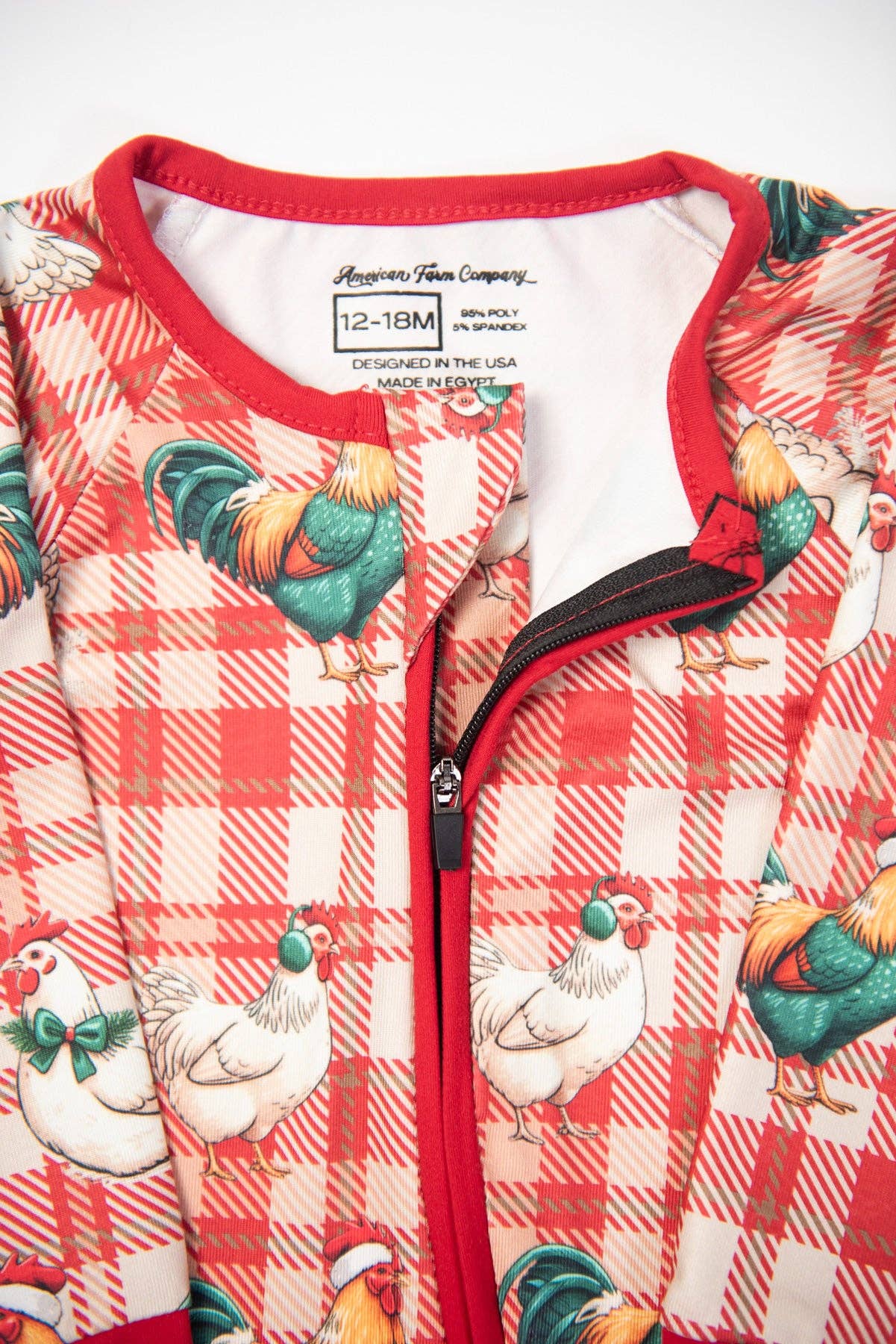 American Farm Company – wholesale Sleepsuit – Baby – Christmas Chickens Plaid Baby Zippy7