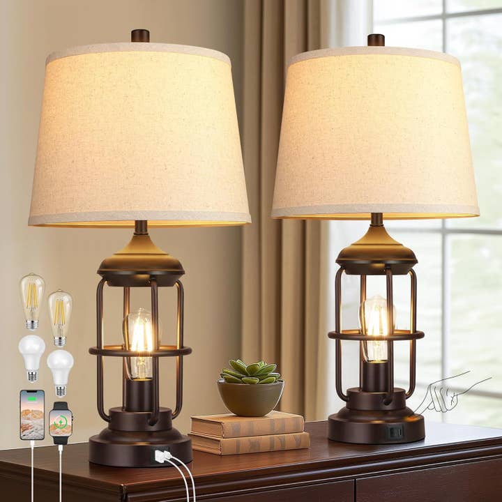 2-Pack Table Lamps with USB Ports - Touch Dimmable for wholesale by 39F Inc.