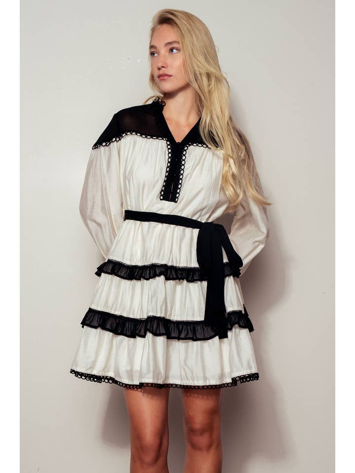 Urban Daizy - Wholesale Dress - Women's - Contrast Trim Renaissance Tiered Mini Dress15