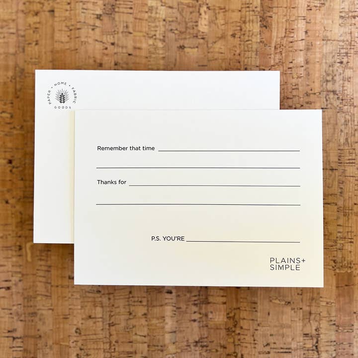 Simplemente dicho: ¿Recuerdas esa vez? Tarjeta postal de agradecimiento para venta al por mayor de Plains + Simple